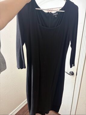 Express Black Long Sleeve Scoop Neck Midi Dress